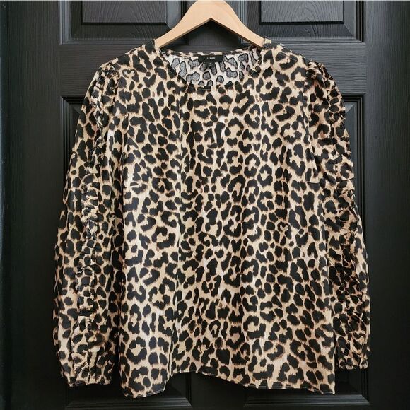 J. Crew Sz. M Leopard Print Ruffle-Sleeve Top Blouse - Picture 5 of 16